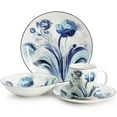 thumbnail image 2 of Elama Peony Garden 16 Piece Floral Design Round Porcelain Dinnerware Set in Blue, 2 of 9