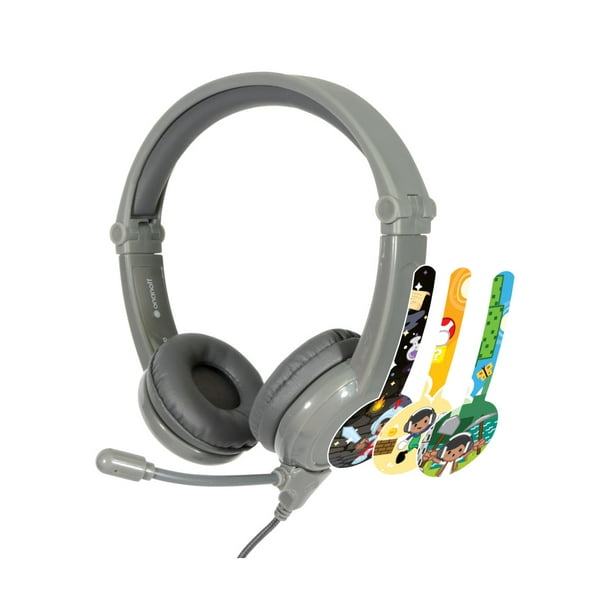 Audífonos Buddyphones gamer Galaxy para niños con control de audio seguro y micrófono de brazo color Gris