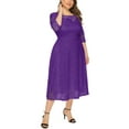 thumbnail image 5 of Eternatastic Womens Scooped Neckline Floral lace Top Plus Size Cocktail Party Midi Dress 5XL Deep Purple, 5 of 5
