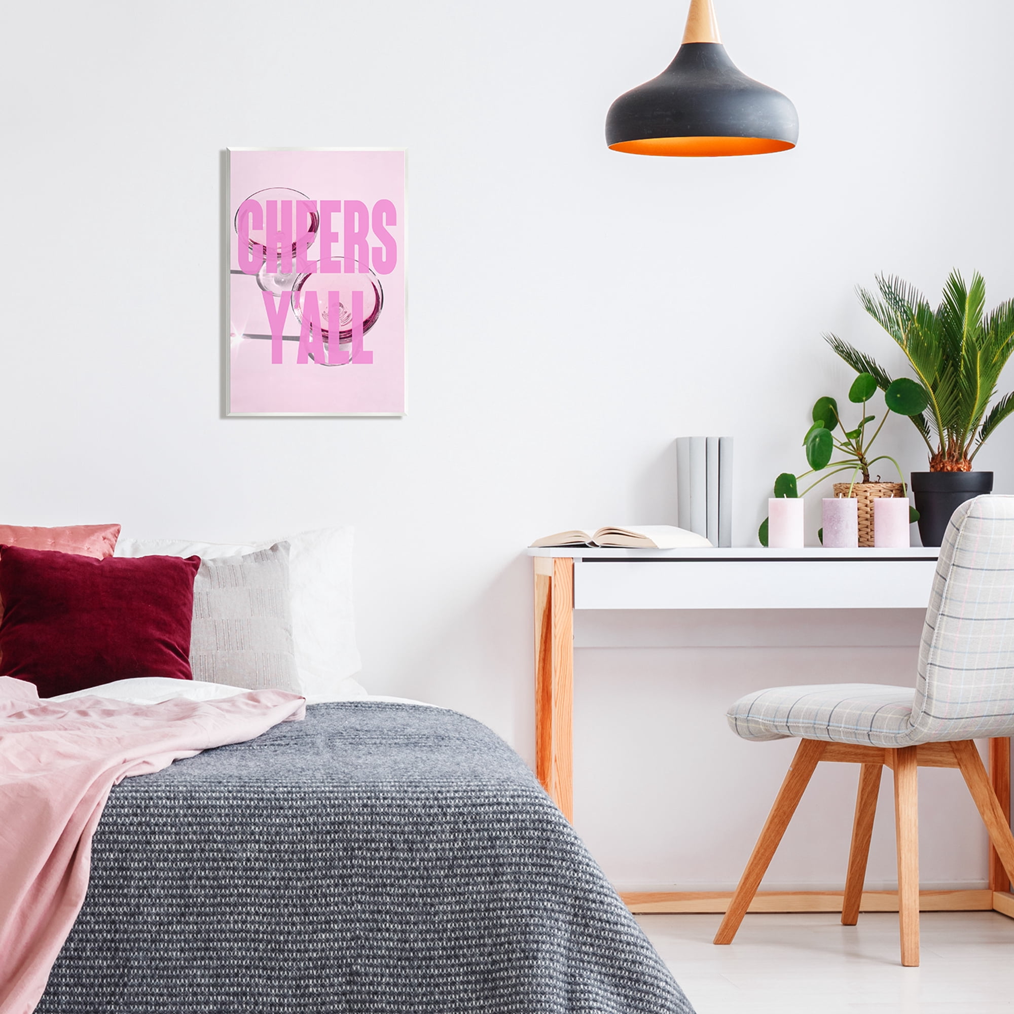Stupell Industries Pink Cheers Y'all Phrase Food & Beverage Painting Unframed Art Print Wall Art, 13 x 19
