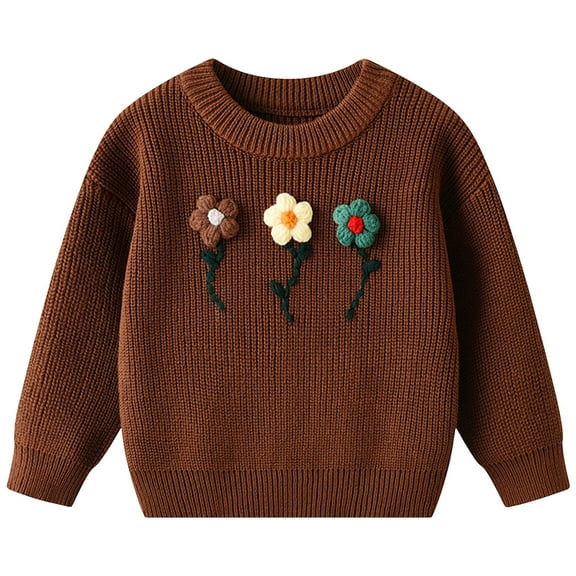 HCNTES Hand Embroidered Flower Baby Pullover Bottoming Sweater Birthday Boy and Girl Sweater(7-8 Years,G236-Coffee)