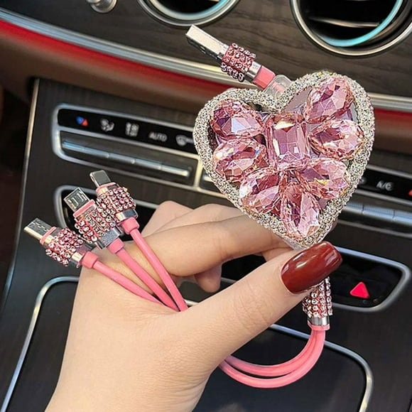 ZOUBAOQ Bling Goddess Love Car USB Multi Charging Cable Auto Fast Charging Data Cable New Universal Three-In