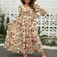 thumbnail image 3 of Robe Maxi pour Femmes à Col en V, Manches Longues, Imprimé Floral, Robe Évasée à Volants, 3 of 7