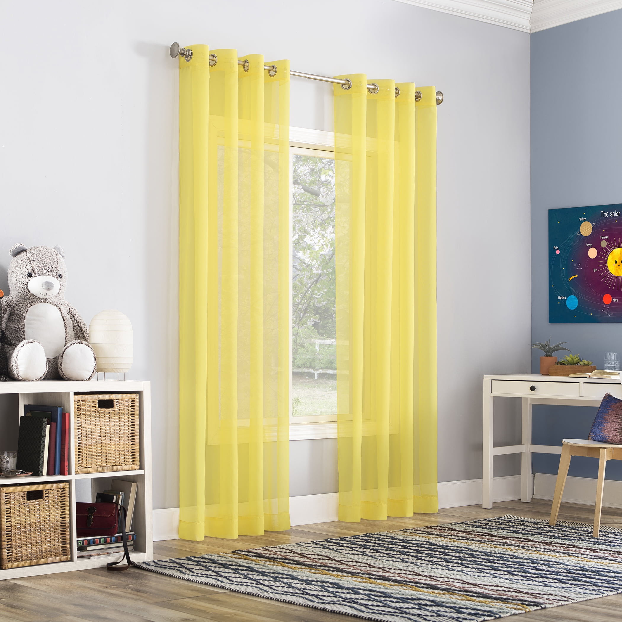 No. 918 Calypso Voile Sheer Grommet Curtain Panel, 59"x63", Lemon Yellow