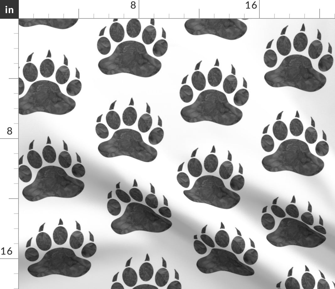 Bear Paw Print Claw Gray Bears Animal Fabric Printed by Spoonflower BTY