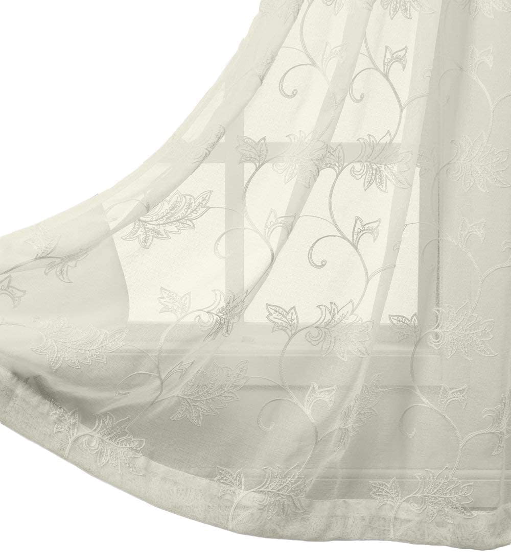 sheetsnthings Embroidered Andora 108-Inch Wide x 84-Inch Long, Set of 2 Grommet Top Sheer Window Curtains, Beige