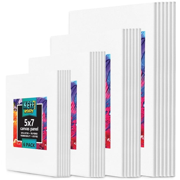 KEFF Paquete de 24 lienzos a granel para pintar, 6 de 5x7, 8x10, 9x12, 11x14, tableros de lona para pintar suministros de arte para adultos y niños, lienzo de pintura imprimado 100% algodón para acríl