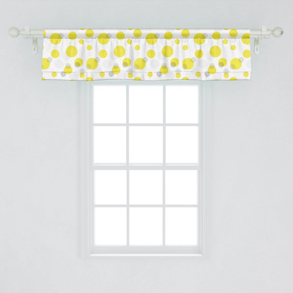 Ambesonne Hipster Window Valance, Yellow Big Spots and Little Dots Forming Round Shapes Pointillism Memphis, Curtain Valance for Kitchen Bedroom Decor with Rod Pocket, 54" X 12", Yellow White Black