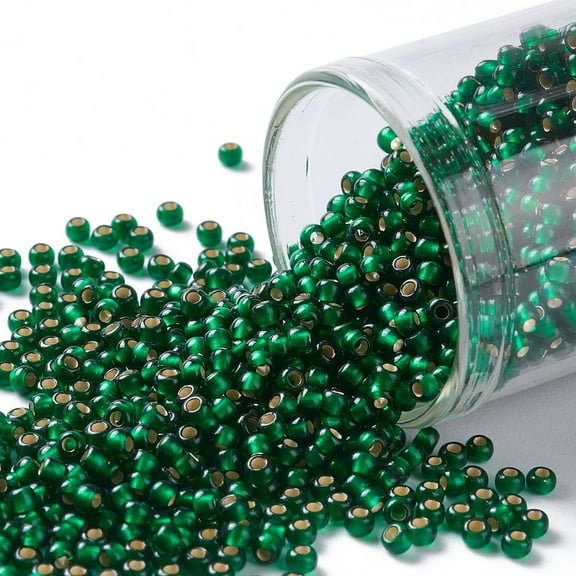 TOHO Round Seed Beads Japanese Seed Beads (36F) Matte Silver Lined Emerald Green 11/0 2.2mm Hole: 0.8mm about 1110pcs/10g