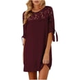 thumbnail image 1 of Mujeres verano moda casual cuello redondo media manga vendaje sólido encaje patchwork vestido suelto Fridja  qw606, 1 of 1