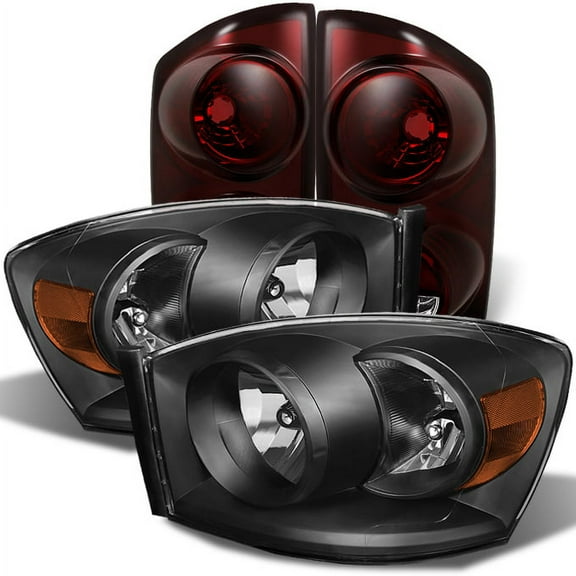 AKKON - For 07-09 Dodge Ram 1500 2500 3500 Pick up Truck Black Bezel Headlights Red lens Tail lights Combo