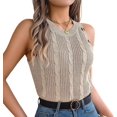 thumbnail image 2 of Womens Summer Tank Top Ribbed Sleeveless Shirts Casual Loose Knit Sweater Vest Khaki M, 2 of 7