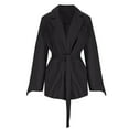 thumbnail image 5 of XPMWRP Women's Solid Color Blazer Jacket Long Sleeve Formal Office Work Clothes Notched Lapel Collar Winter Coat with Belt Black M, 5 of 6