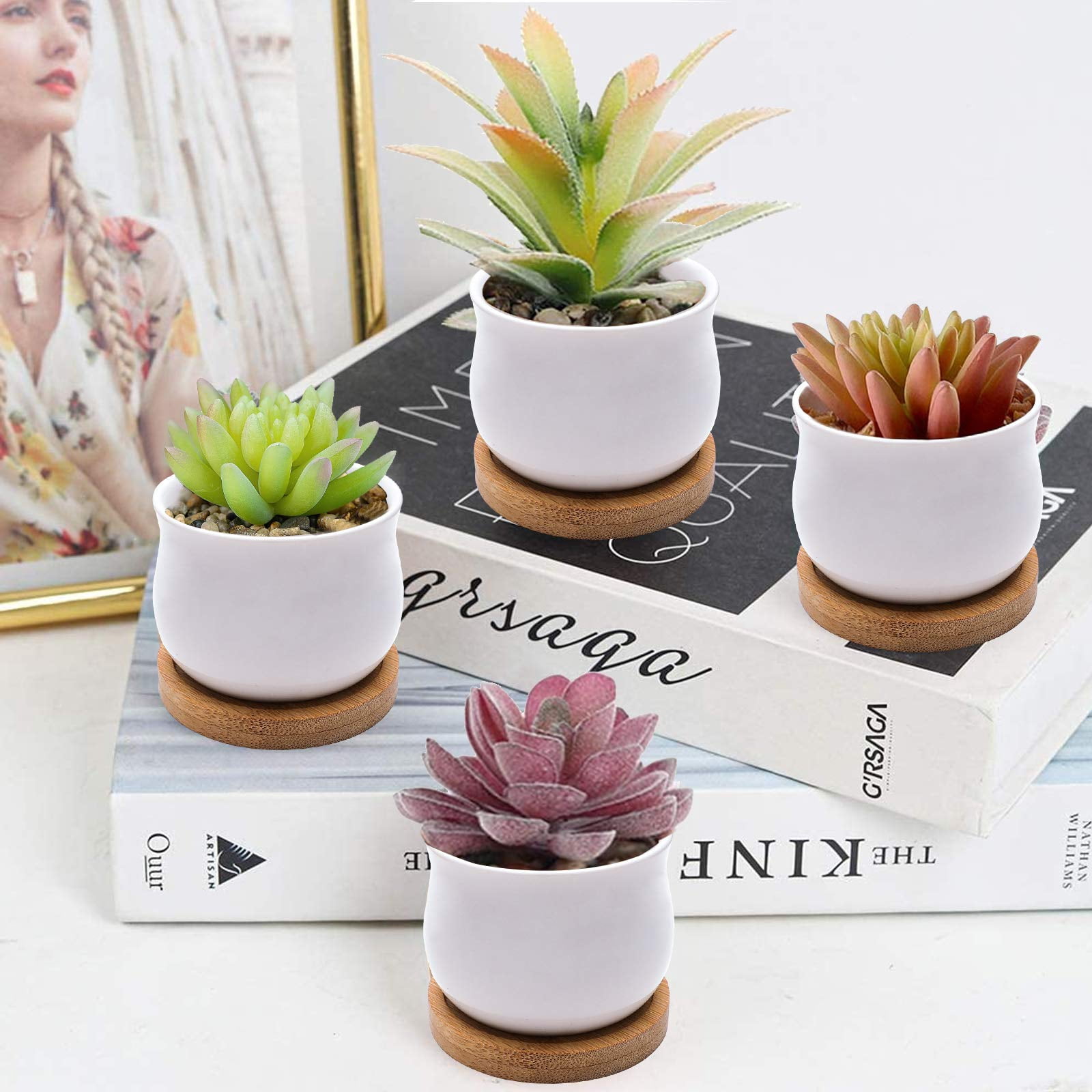 2 Pack Mini Ceramic Succulent Pots 2.5 Inch with Drainage Hole, Small Flower or Cactus Planters for Indoor Gardening