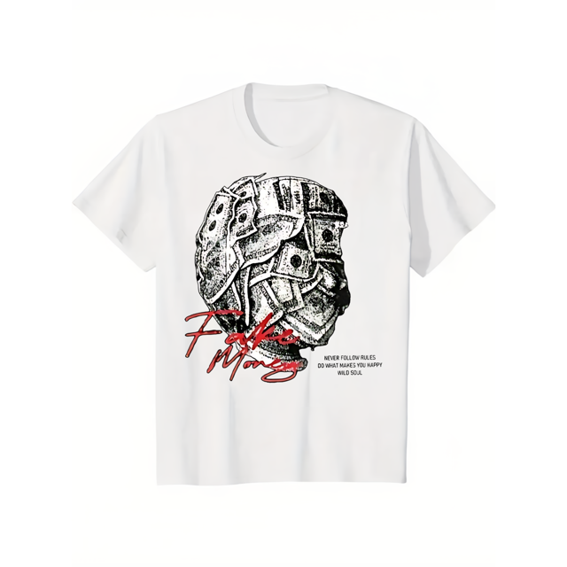 Men's Casual Crew Neck T-Shirt - Street Style, "Don't Go Bankrupt Just to Look Rich" Positioning Print, 100% Cotton, 180 g/m2 Slight Stretch Knit Fabric - all-Season Wear | Smooth Fabric | Machine Wa