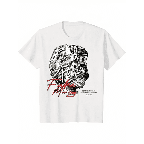 Men's Casual Crew Neck T-Shirt - Street Style, "Don't Go Bankrupt Just to Look Rich" Positioning Print, 100% Cotton, 180 g/m2 Slight Stretch Knit Fabric - all-Season Wear | Smooth Fabric | Machine Wa