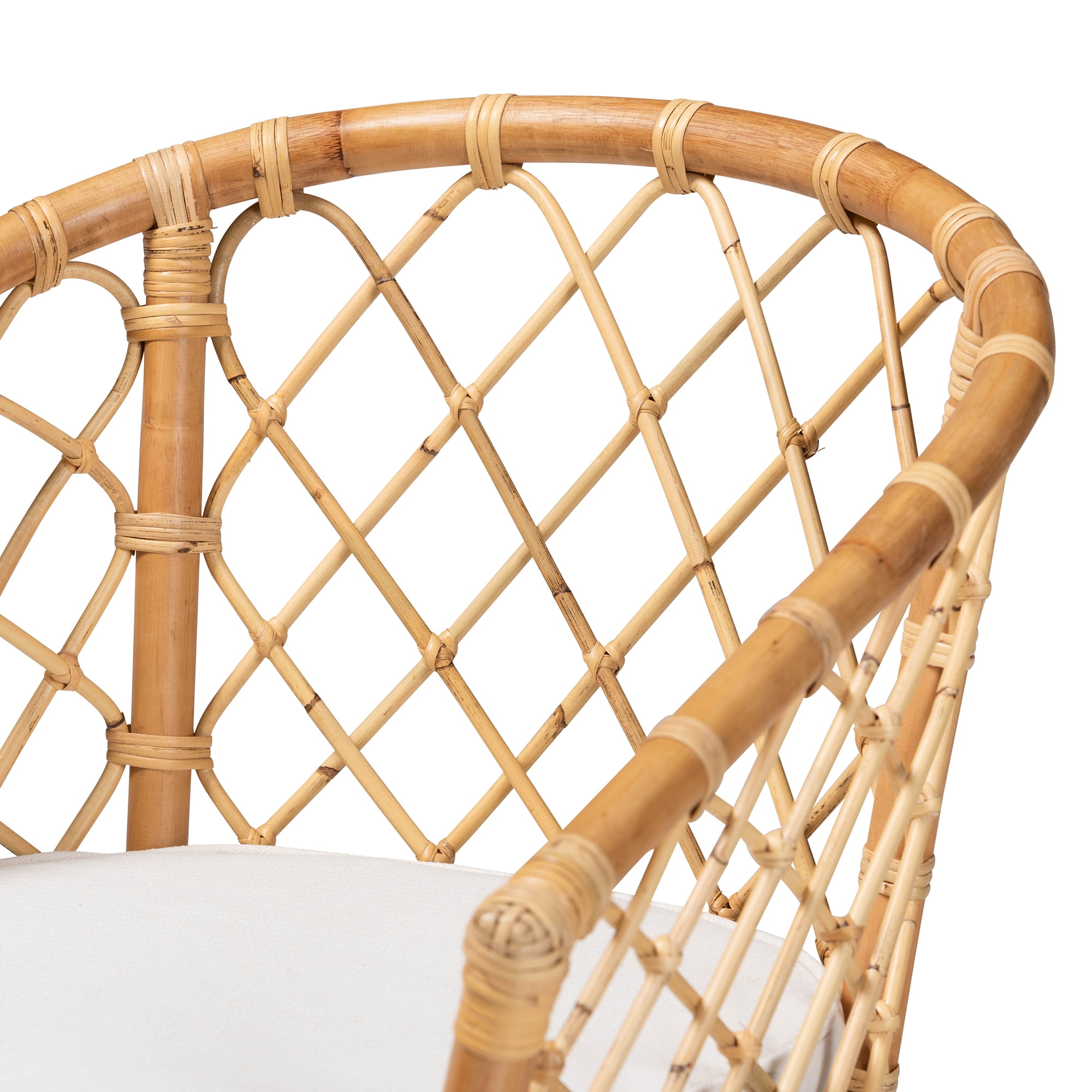 bali & pari Orchard Modern Bohemian White Fabric Upholstered and Natural Brown Rattan Dining Chair