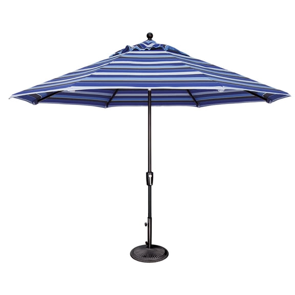 SimplyShade 11ft Outdoor Patio Striped Octagon Umbrella with Push Button Tilt, Blue