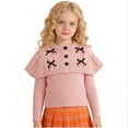 thumbnail image 4 of Lorytime Kids Girls Sweaters with Bows Cape Collar Cute Pullover Button Crewneck Long Sleeve Tops Soild Knitwear 4 Years, 4 of 7