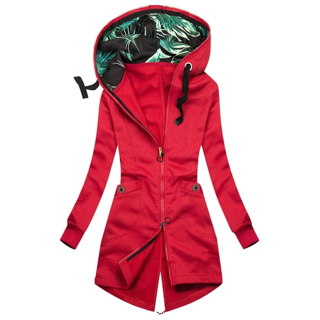 Ruimatai Mode Femmes Blouse à Manches Longues d'Automne Imprimée Cardigan à Capuche avec Poches Manteau à Fermeture Éclair Hauts