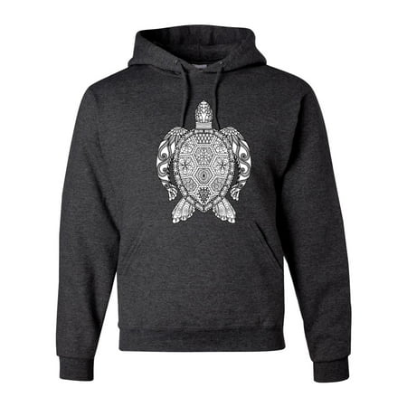 Black and White Mosaic Retro Mandala Turtle Animal Lover Graphic Hoodie Sweatshirt  Heather Black  Small