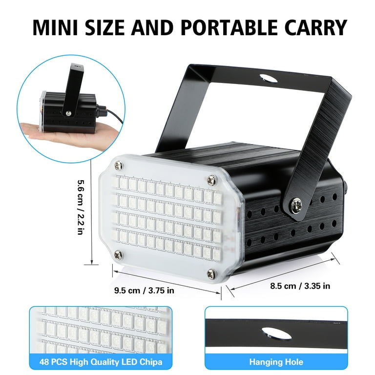 Mini LED Strobe Light with Remote Control Sound Activated and Flash Speed Control Party Light with 48 LEDs Stage Light for Christmas Room Birthday DJ