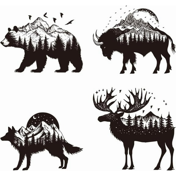 4 Pcs Iron on Decals Patches 4 Sizes Walking Animal Iron on Stickers Bear Bison Fox Reindeer Heat Transfer Stickers Plastic Washable Patches for Clothes Decor Backpacks Cover Brown