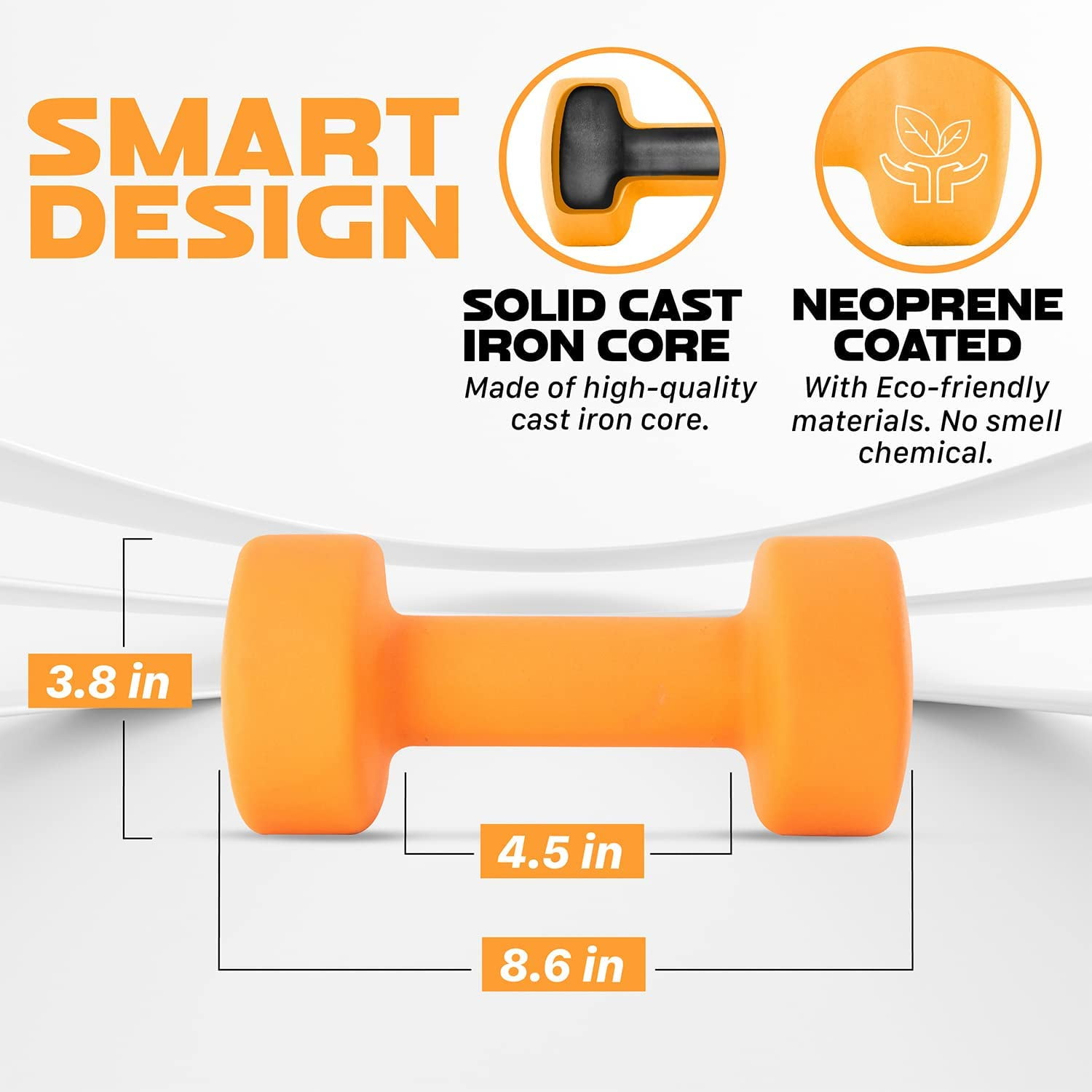 Yes4All Neoprene Coated Dumbbells, Dark Orange, 15 lb, Pair