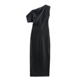 thumbnail image 2 of HH TRAF Vestido midi negro sin mangas con cremallera en la espalda para mujer, verano 2024, abertura asimétrica, dobladillo, pliegues, decoración, vestido de fiesta ajustado, 2 of 4