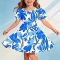 thumbnail image 7 of Casual Floral Dresses Girls Kids Puff Sleeve Cross Back Summer Dress Round Neck Trendy Aline Swing Outfits Blue, 8 Years, 7 of 7