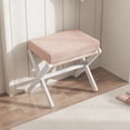 thumbnail image 2 of BAMBOOHOMIE Makeup Vanity Stool, Foldable Foot Stool for Vanity with Bamboo X Legs, Ottoman Foot Rest Chair with Small Padded, Modern Vanity Chair for Makeup Room Bedroom Living Room (Pink), 2 of 7