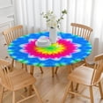 thumbnail image 3 of Colorful Tie Dye Lotus Pattern Round Fitted Tablecloth with Elastic Edge,Dining Table Cover Waterproof,Outdoor Round Tablecloth for Camping,Dining,Indoor and Outdoor, 3 of 7