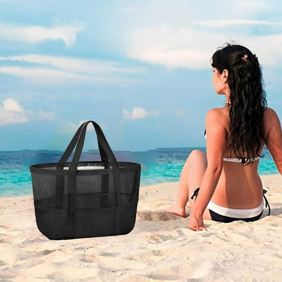 Xihbxyly Bolsa de Playa para Mujer, Diseño de Malla Antiarena, Gran Capacidad para Artículos Esenciales de Vacaciones, Bolsa Reutilizable para Piscina, Capa Inferior Impermeable, Versátil para Playa,