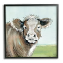 Stupell Industries Big Ear Farm Cattle Countryside Cow Fluffy Hair, 12 x 12, Design by Janet Tava