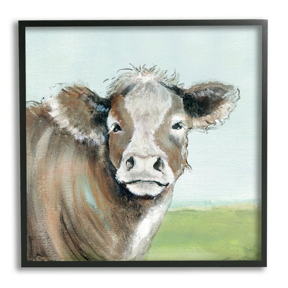 Stupell Industries Big Ear Farm Cattle Countryside Cow Fluffy Hair, 12 x 12, Design by Janet Tava