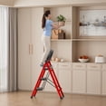 thumbnail image 7 of Step Ladder, 3 Step Ladder Folding Step Stool, Multi-Purpose Collapsible Ladder for Home or RV Outdoor Work, Heavy Duty 330 lbs Load (White, Red), 7 of 7