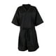 thumbnail image 2 of Bata de salón para mujer, suave, con cinturón ajustable, cómoda, con cuello en V, para corte de pelo Negro, 2 of 9