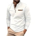 thumbnail image 2 of GuangCheng Mens Long Sleeve Henley Shirts Plaid Accent Chest Pocket Button Neck Slim Fit Stretch Comfort Casual Stylish Tops,White,L, 2 of 6