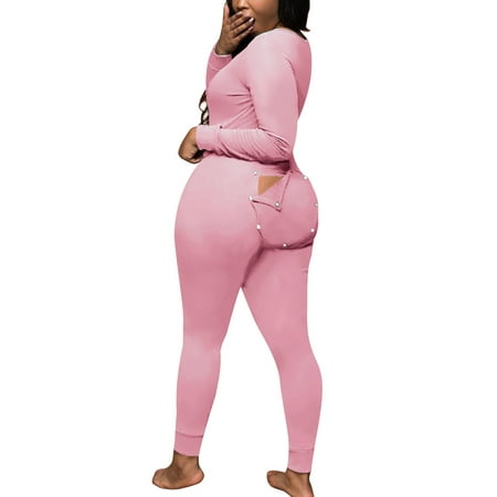 

Eyicmarn Womens Long One Piece Pajamas With Drop Seat Butt Flap V Neck Jumpsuit Romper Jumpsuit Bodycon Bodysuit Sleepwear Loungewear