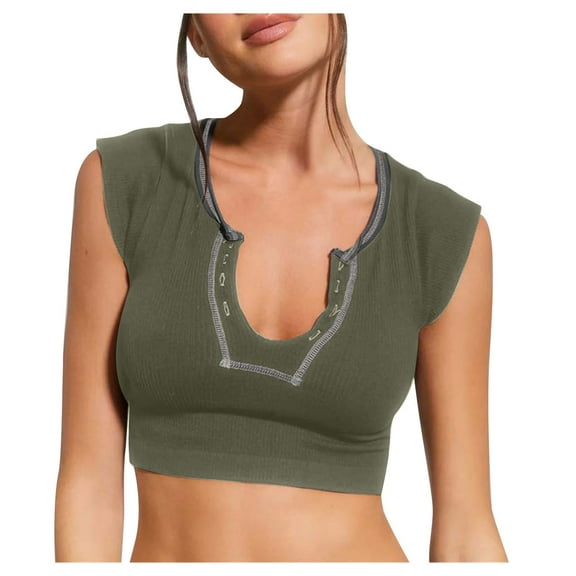 Edvintorg V Neck Crop Tops for Women Summer Solid Color Sexy Fashion Slim Fit Round Neck Top And Blouse Tank Top Fitness