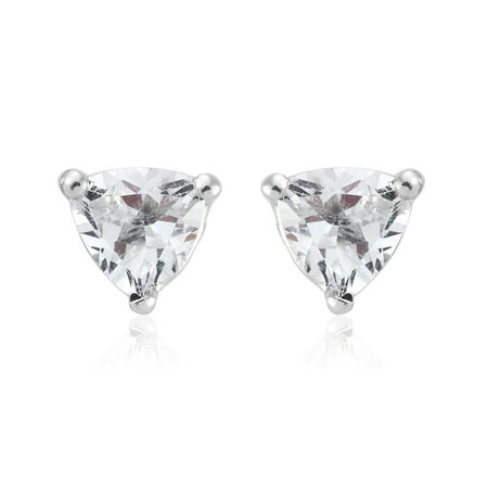 Quartz Trillion Earrings - Women's Silver Trillion Goshenite Stud Solitaire Earrings Gift Jewelry