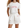 thumbnail image 2 of Toddler Girl Outfits Letter Print Short Sleeve Crew Neck Top with Sports Shorts Cute Baby Girl Clothes White 13-14 Years, 2 of 4
