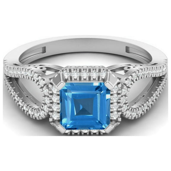 2.5 Ctw Square Shape Swiss Blue Topaz 925 Sterling Silver Split Shank Valentines Day Gifts Ring