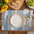 thumbnail image 4 of Blue Wood Grain Placemats Set of 8, Farmhouse Mottled Striped Plank Placemats for Dining Table, Place Mats for Kitchen Tabletop, Waterproof Wipeable Dining Table Mats Set, 4 of 9