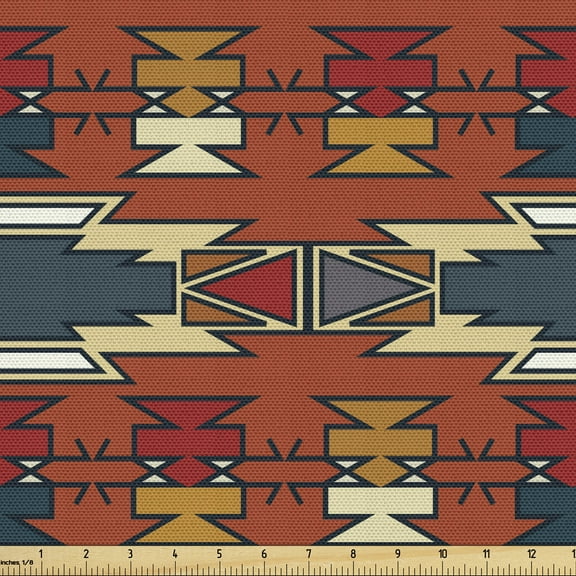 Ambesonne Ethnic Fabric by the Yard Upholstery, Boho Aztec Culture, 1 Yard, Cinnamon and Multicolour