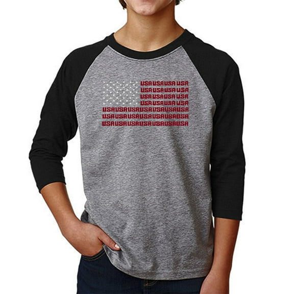 Boy's Raglan Baseball Word Art T-shirt - USA Flag