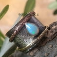 thumbnail image 4 of Hammered Ring Ethiopian Opal Ring, Handicraft Spinning Ring, 925 Sterling Silver Ring, Two Band Spinning With Opal Pear Cabs Ring For Women, 4 of 9