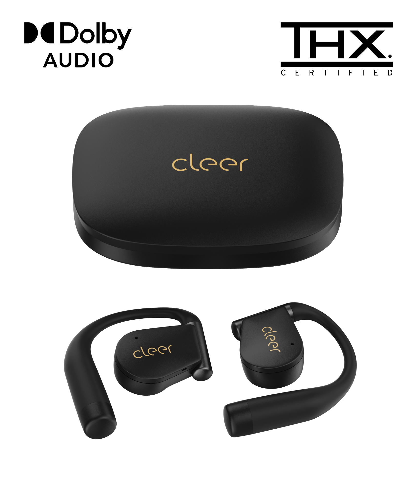 Cleer ARC 4 Open-Ear Sport Headphones with Dolby Audio & THX Certified Sound, IPX7 Waterproof Workouts & Running Sport Earbuds, 32H Playtime – Black