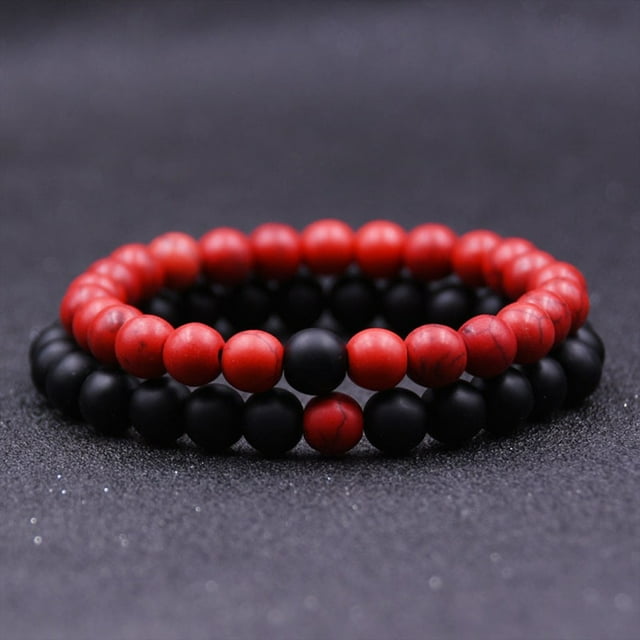 RYRDWP 2 Pcs Hommes Roche de Lave Femmes Perles Chakra 8 mm Pierre Naturelle Élastique