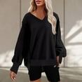 thumbnail image 2 of clear 50% off Holiday Usmixi Womens Sweatshirt Winter Oversized Sweatshirt for Women Casual Solid V Neck Long Sleeve Pullover Tops Side Slit Irregular Hem Cozy Fleece Sweatshirts Big Saving, 2 of 5